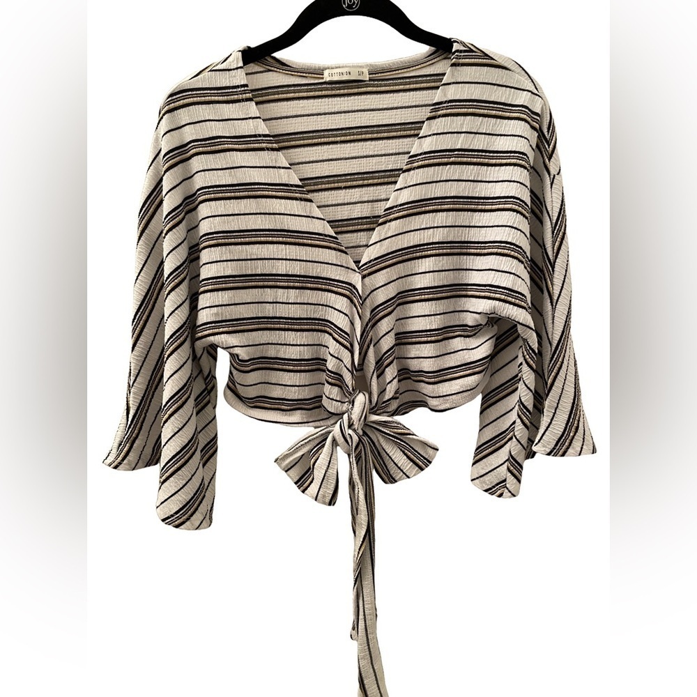 Cotton On Kimono Sleeve Crop Top Tie Front Striped Size Small
